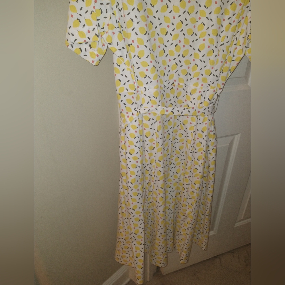Boden White Lemon-Print Midi Dress with Yellow and Coral Accents - Picture 5 of 8